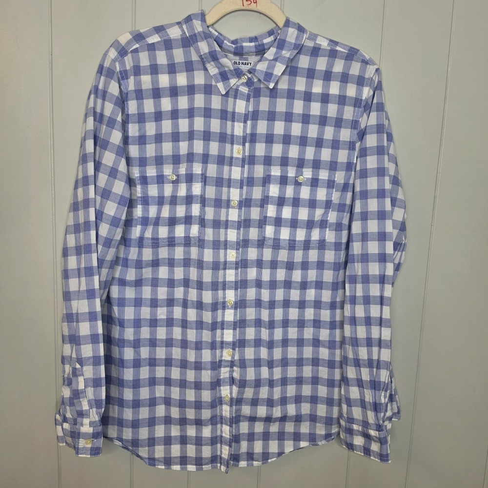 Old Navy Est. 1994 Women's Button-up Shirt Blouse Size XL Plaid Blue And White
